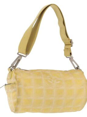 CHANEL New Travel line Shoulder Bag Nylon Yellow Silver CC Auth bs32204